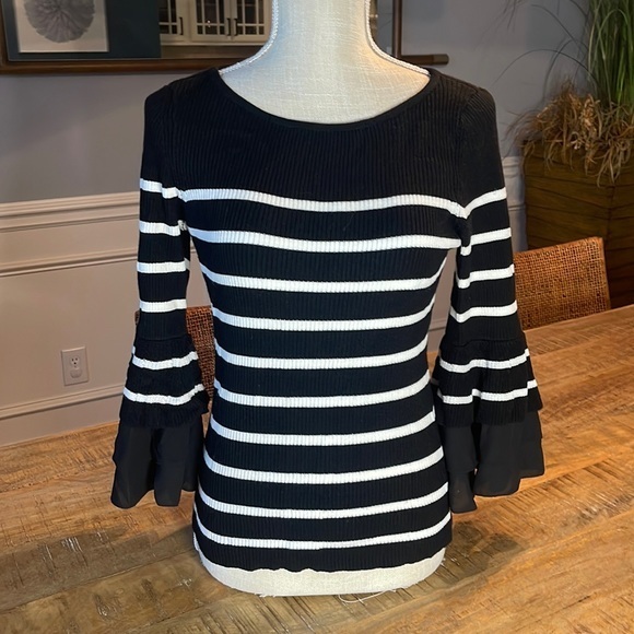 White House Black Market Sweaters - White House Black Market Stripe Ruffle Sleeve Sweater